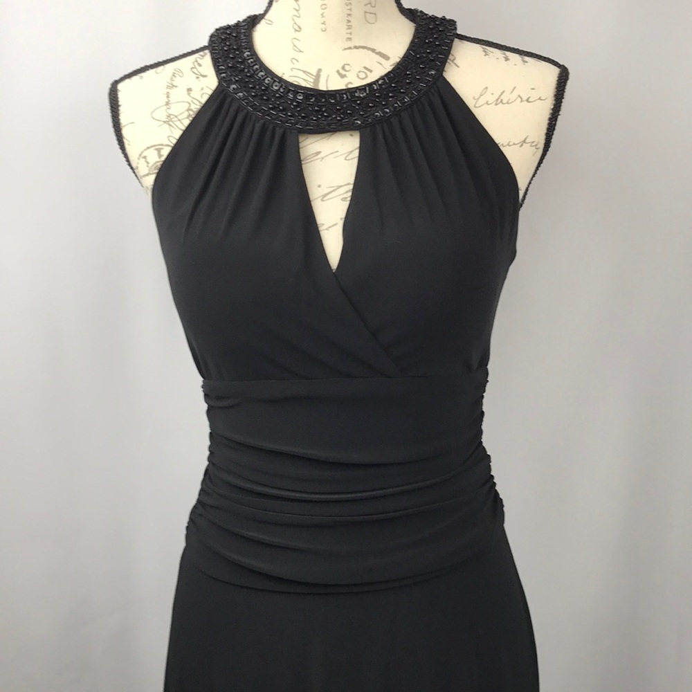 Black Retro Chic Beaded Collar Cocktail Dress